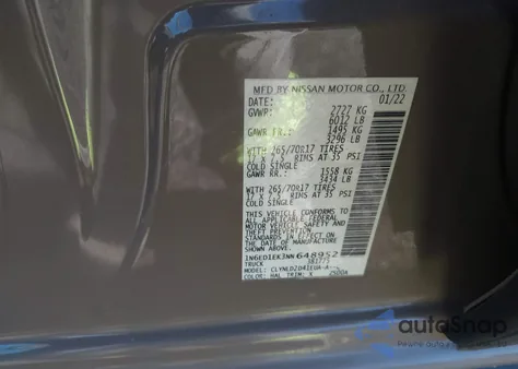 2022 Nissan Frontier Pro-4X 4X4 z USA, uszkodzony, nr VIN 1N6ED1EK3NN648952